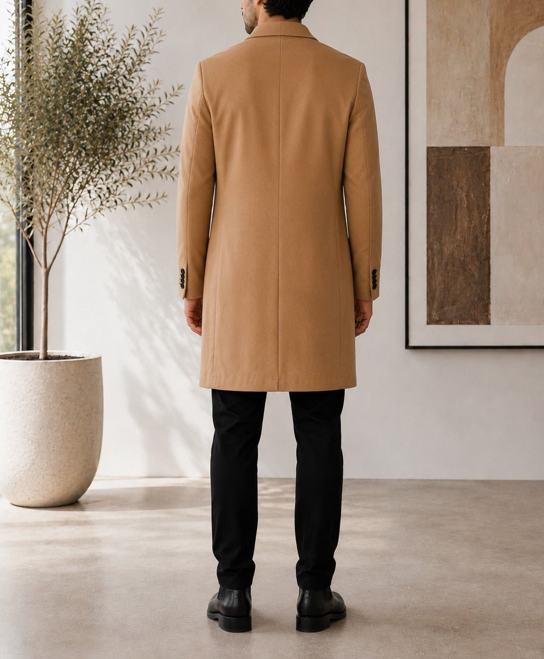 Men's Camel Double Breasted Melton Coat - StylePhase SA