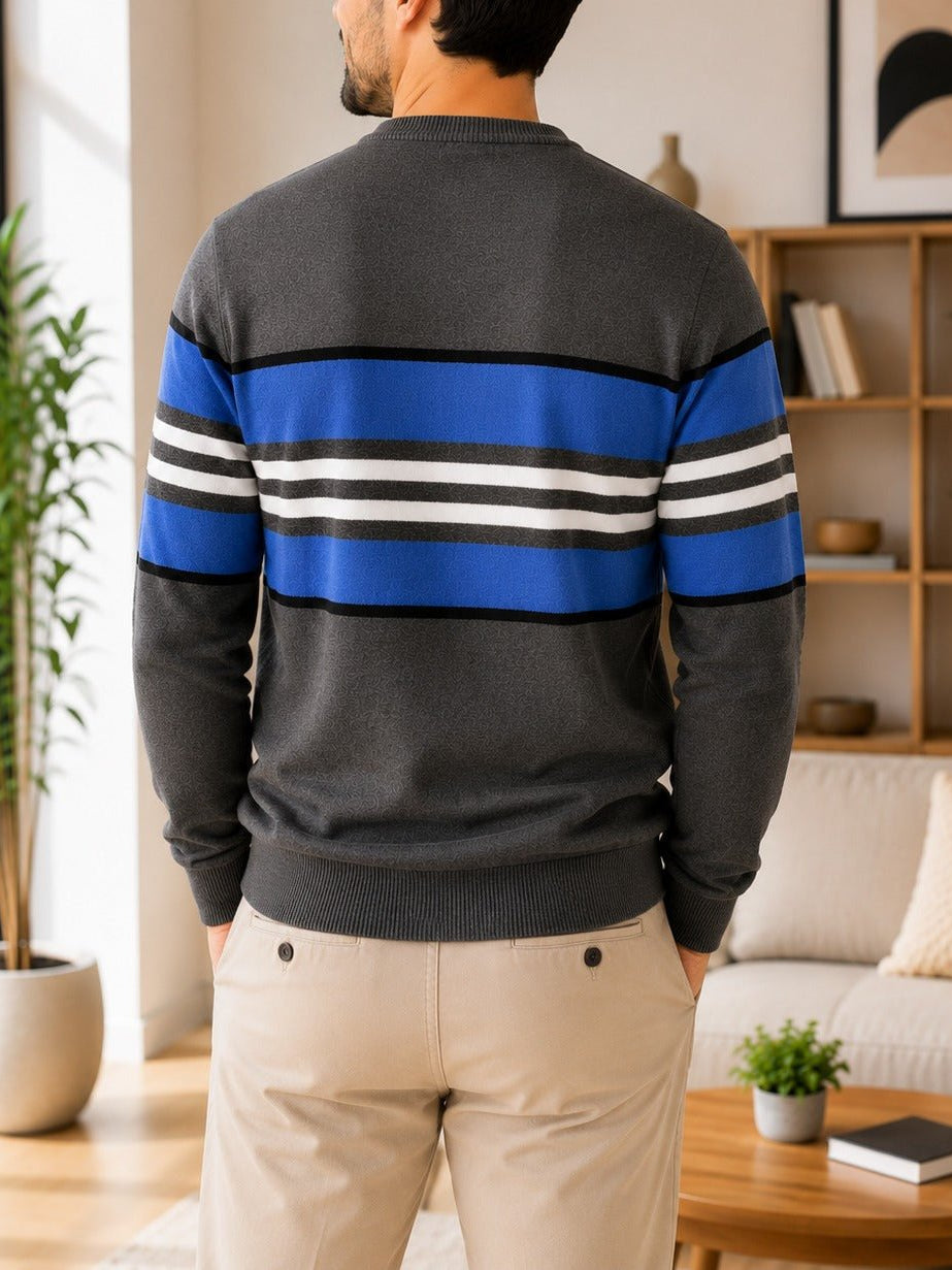 Men's Charcoal And Blue Stripe Knit Jersey - StylePhase SA