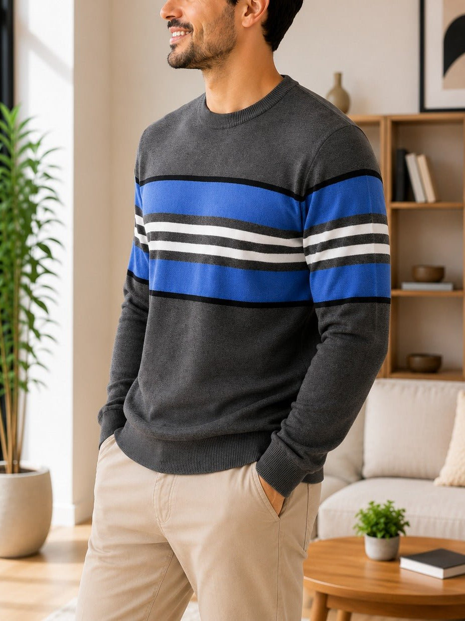 Men's Charcoal And Blue Stripe Knit Jersey - StylePhase SA