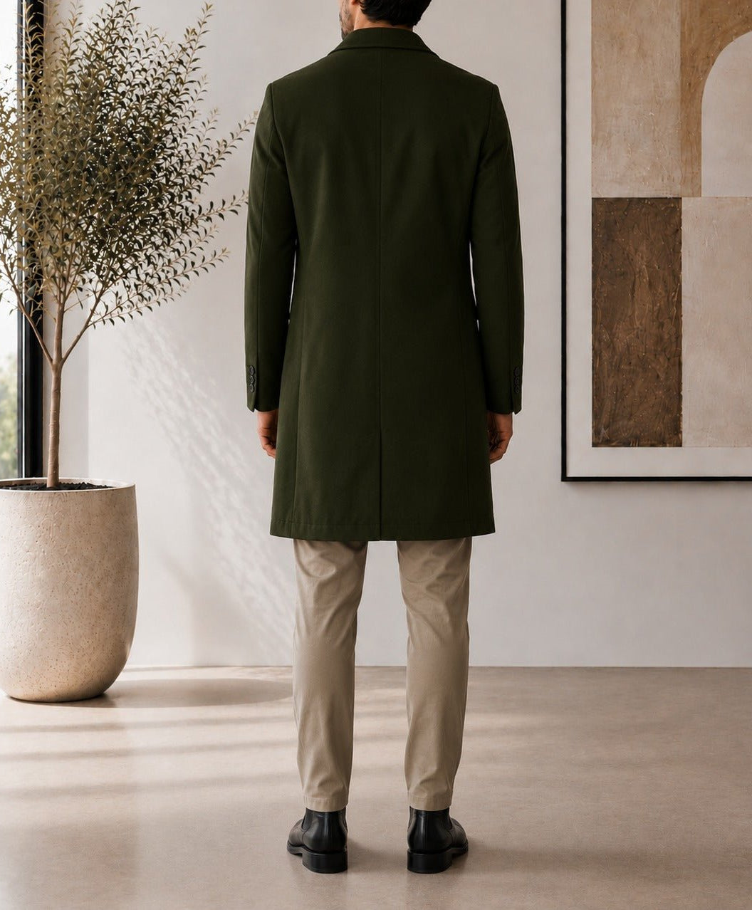 Men's Dark Green Double Breasted Melton Coat - StylePhase SA