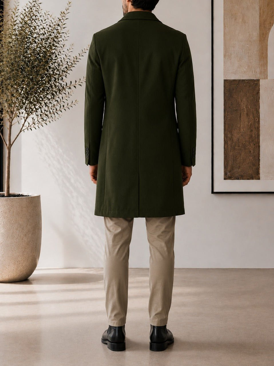 Men's Dark Green Double Breasted Melton Coat - StylePhase SA