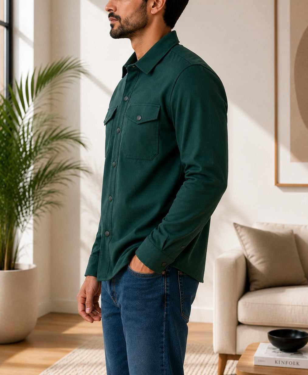 Men's Dark Green Melton Shacket - StylePhase SA
