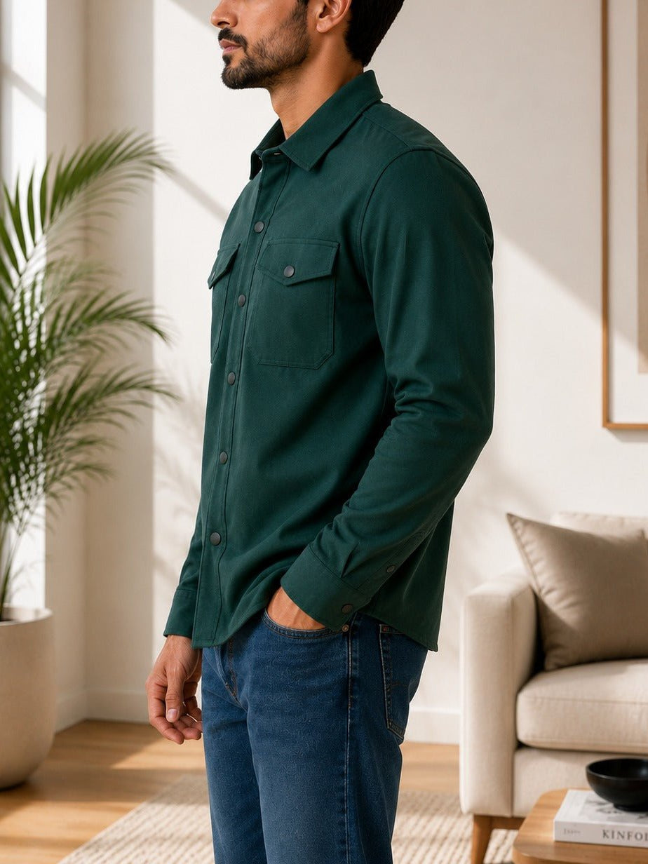 Men's Dark Green Melton Shacket - StylePhase SA