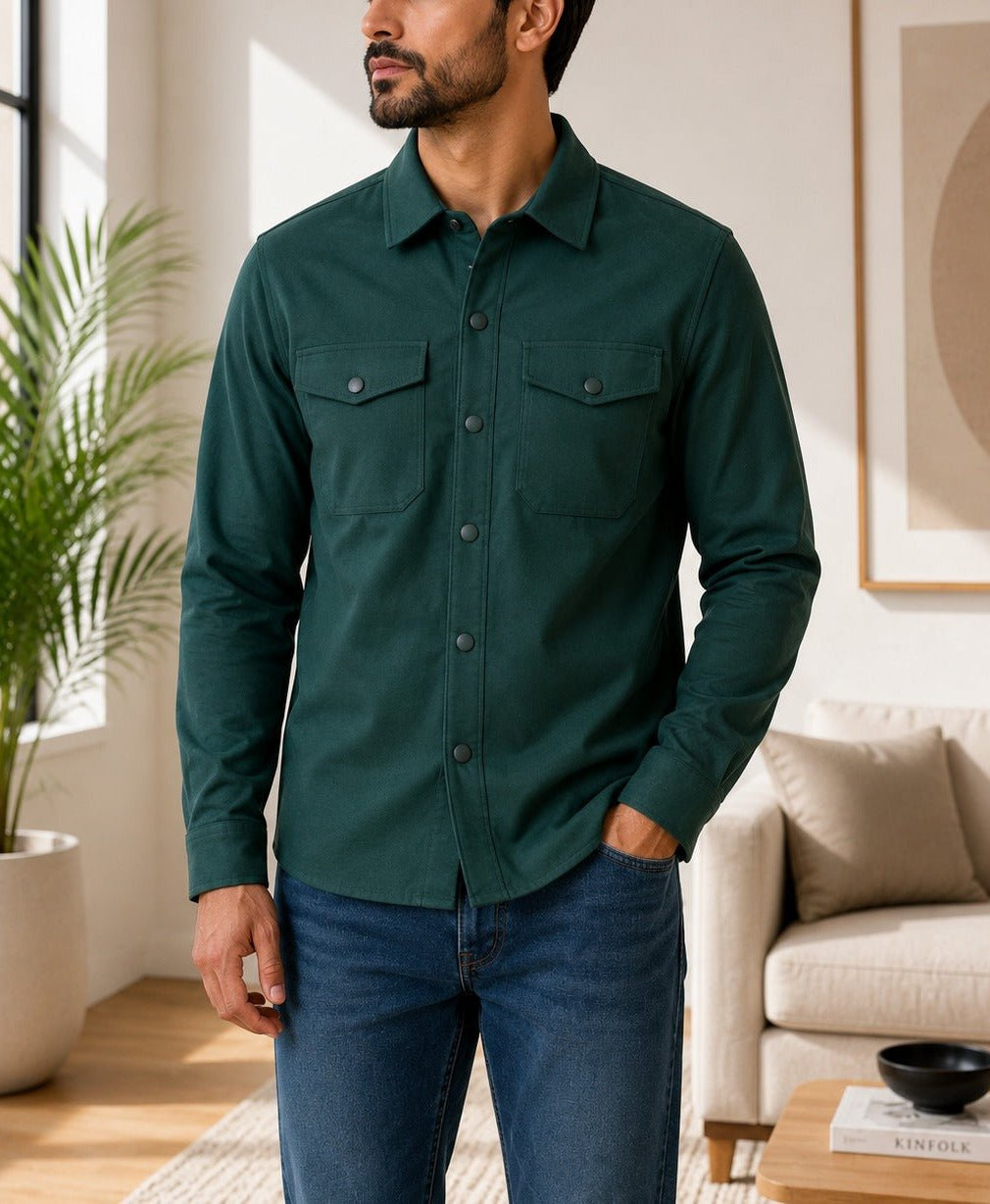 Men's Dark Green Melton Shacket - StylePhase SA