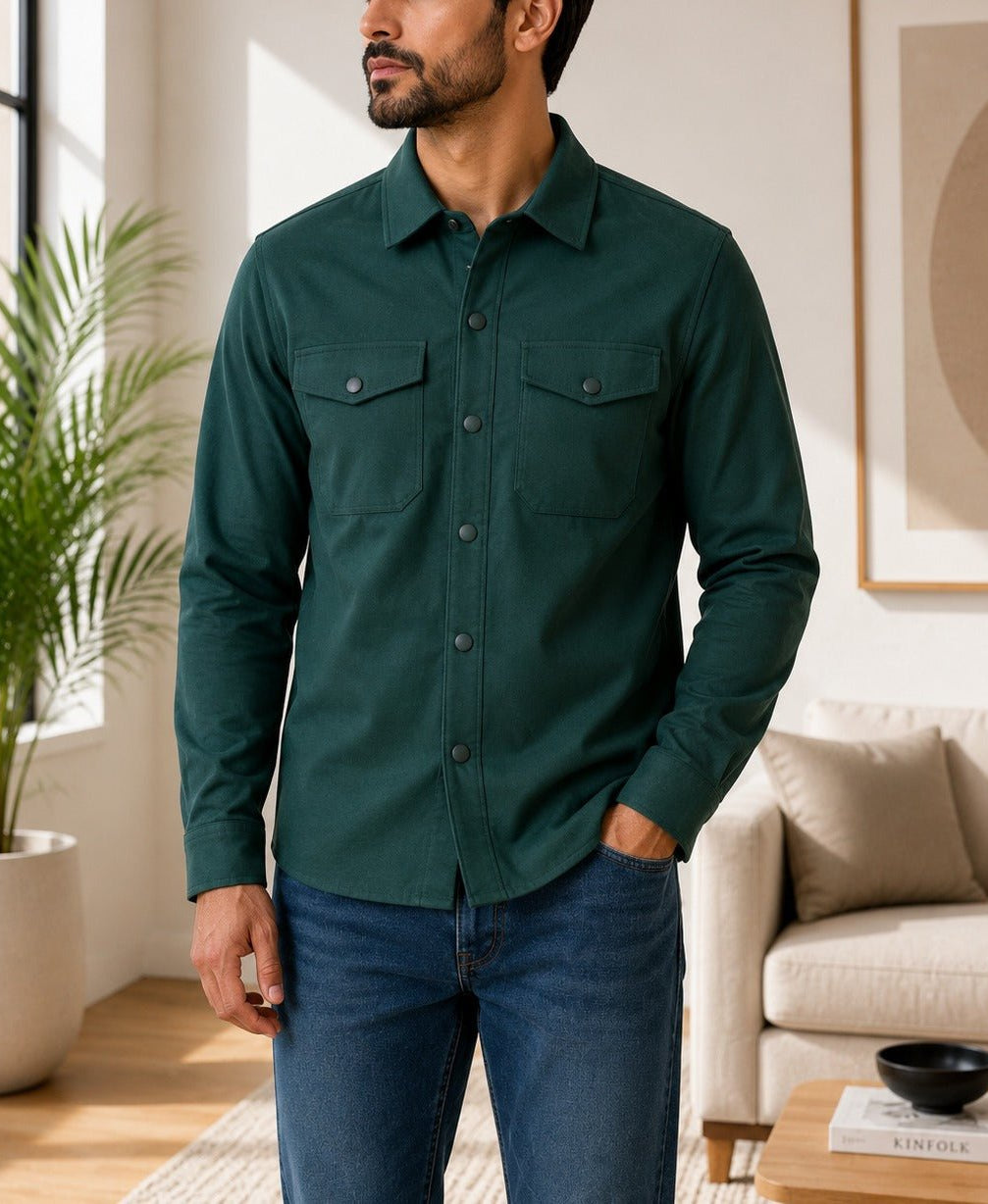 Men's Dark Green Melton Shacket - StylePhase SA