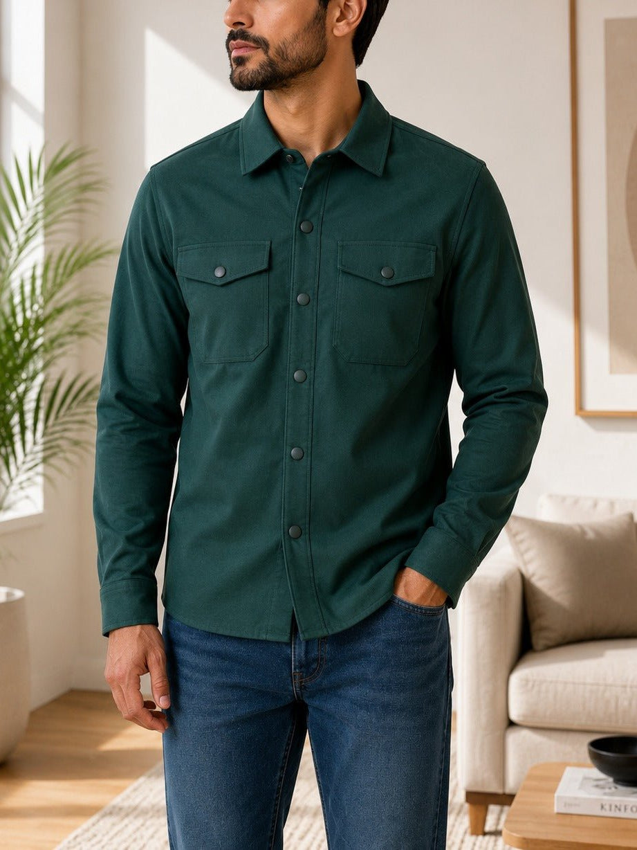 Men's Dark Green Melton Shacket - StylePhase SA