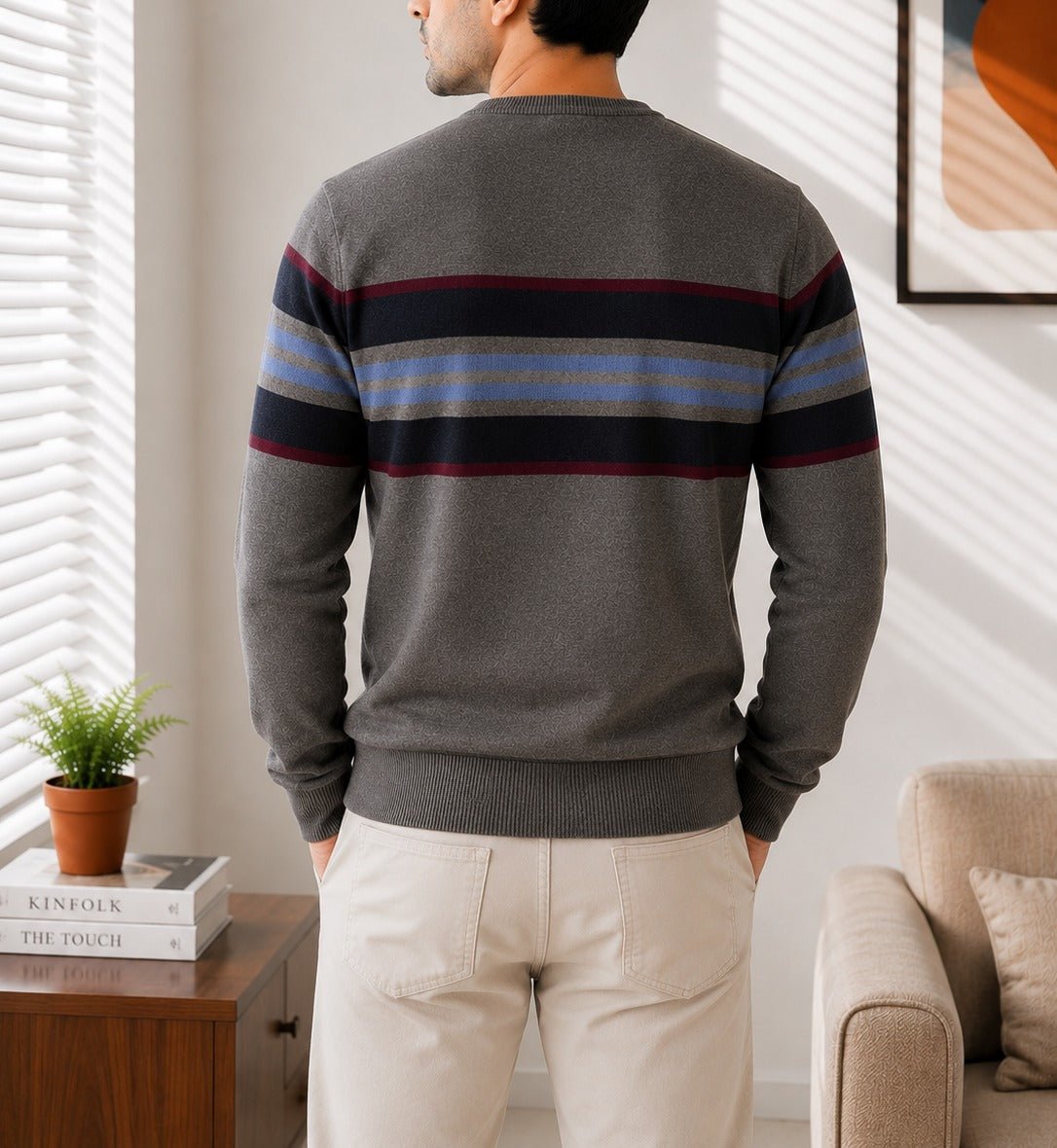 Men's Grey And Black Stripe Knit Jersey - StylePhase SA