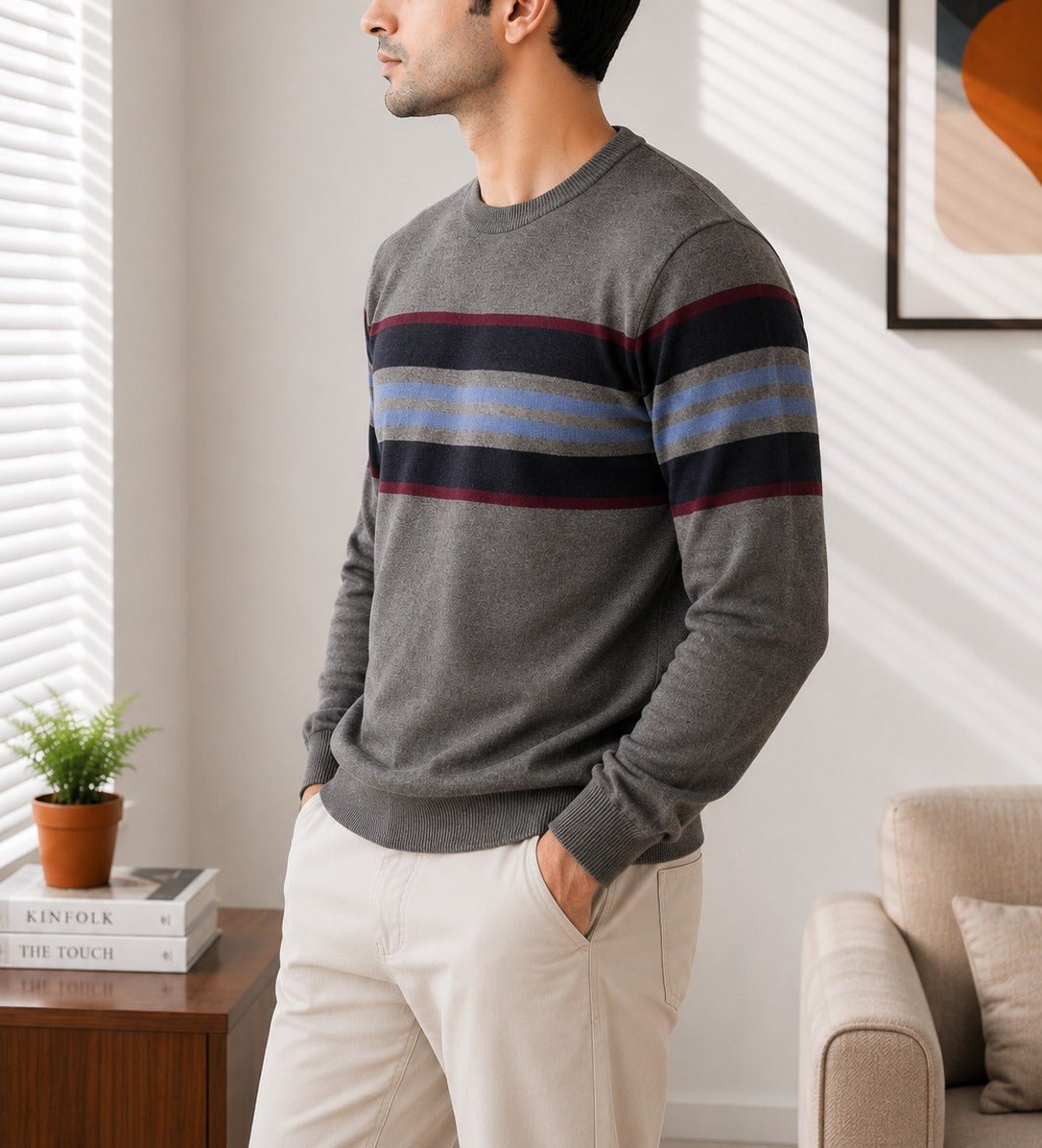 Men's Grey And Black Stripe Knit Jersey - StylePhase SA