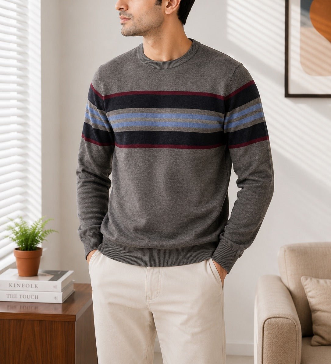 Men's Grey And Black Stripe Knit Jersey - StylePhase SA
