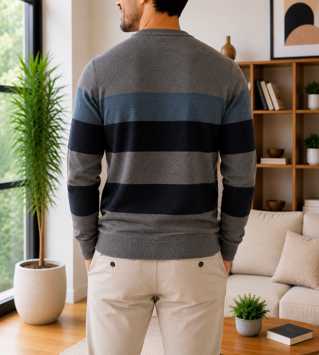 Men's Grey And Blue Stripe Knit Jersey - StylePhase SA