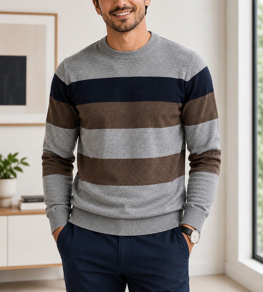Men's Grey And Brown Knit Jersey - StylePhase SA
