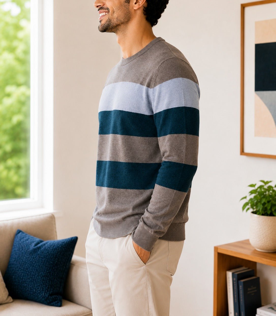 Men's Grey And Navy Knit Jersey - StylePhase SA