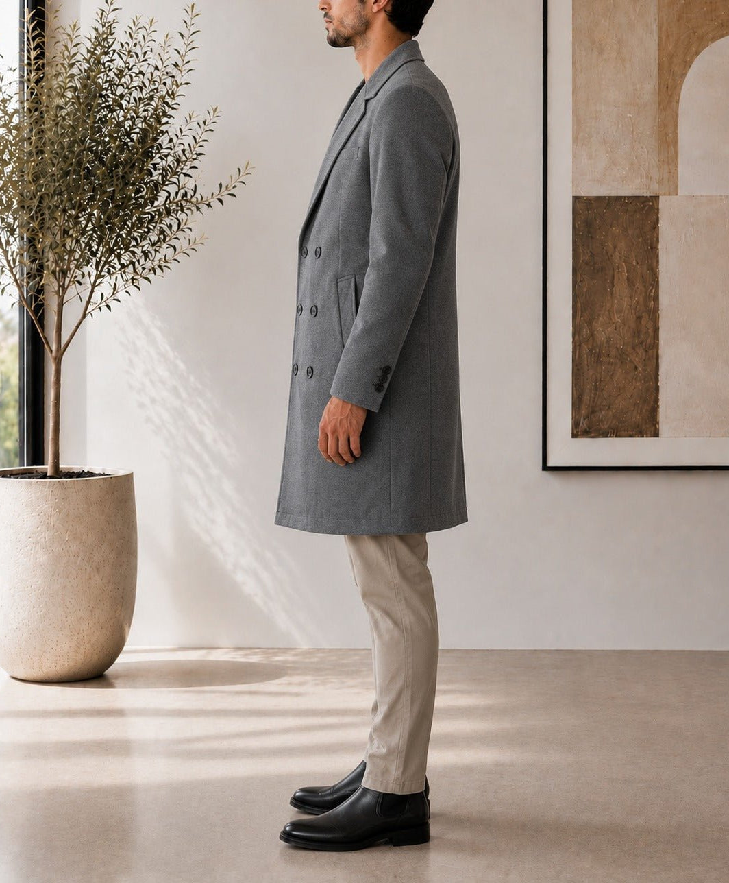 Men's Grey Double Breasted Melton Coat - StylePhase SA