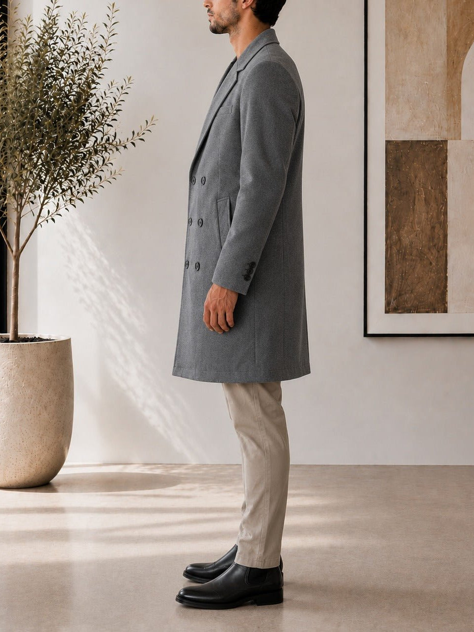 Men's Grey Double Breasted Melton Coat - StylePhase SA