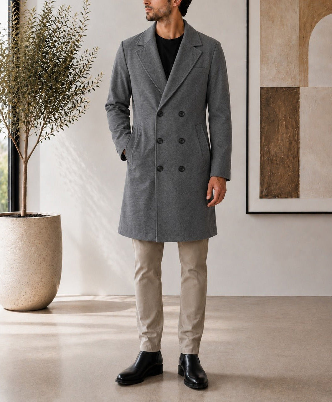 Men's Grey Double Breasted Melton Coat - StylePhase SA
