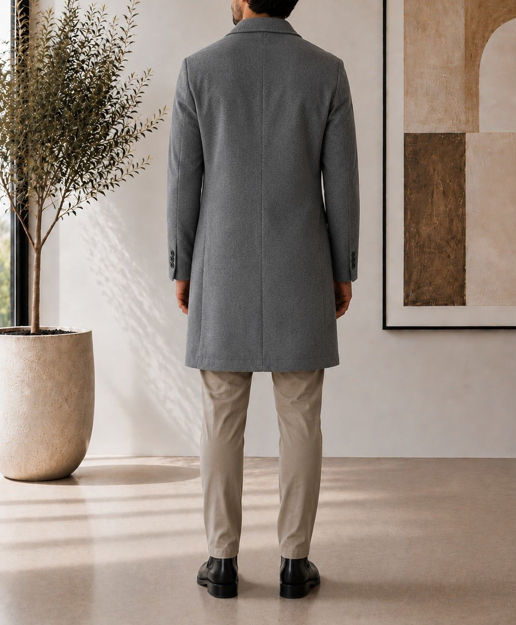 Men's Grey Double Breasted Melton Coat - StylePhase SA