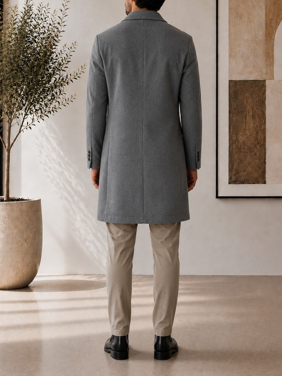 Men's Grey Double Breasted Melton Coat - StylePhase SA