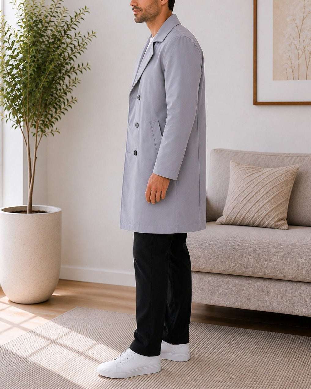 Mens Grey Lined Melton Coat - StylePhase SA