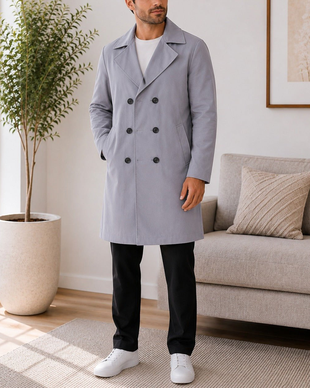Mens Grey Lined Melton Coat - StylePhase SA