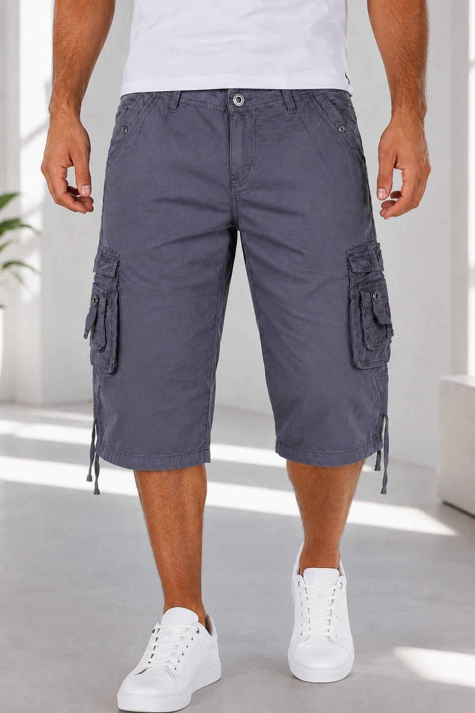 Men's Grey Multi-Pocket 3/4 Cargo Shorts - StylePhase SA
