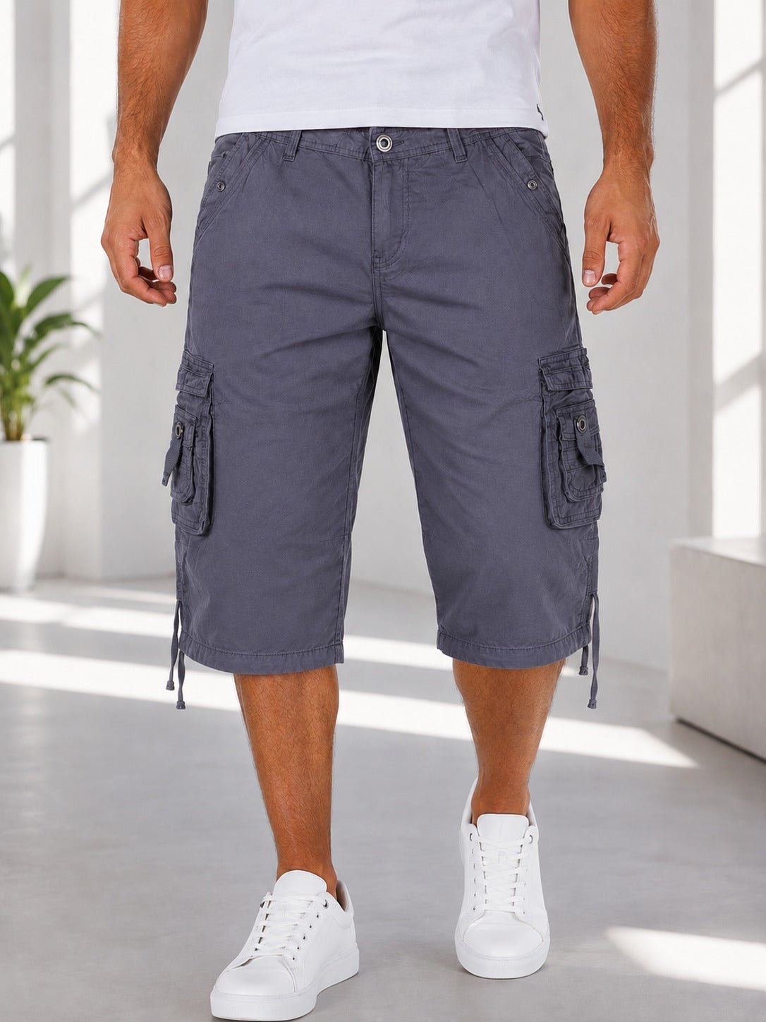 Men's Grey Multi-Pocket 3/4 Cargo Shorts - StylePhase SA