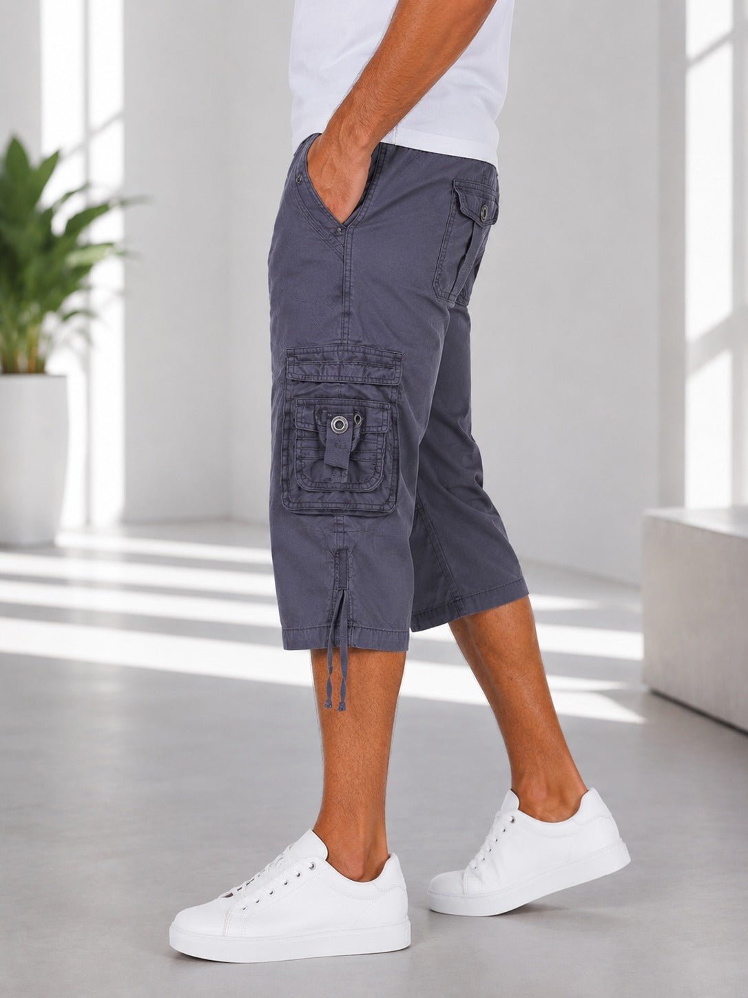 Men's Grey Multi-Pocket 3/4 Cargo Shorts - StylePhase SA
