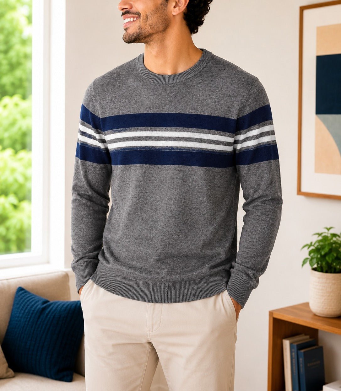 Men's Grey Stripped Knit Jersey - StylePhase SA