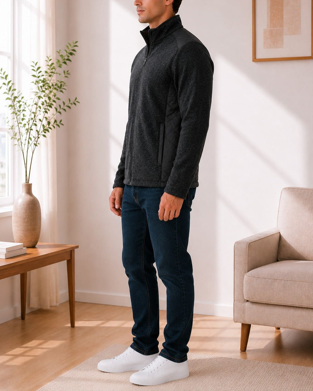 Men's High Neck Black Lined Jersey - StylePhase SA