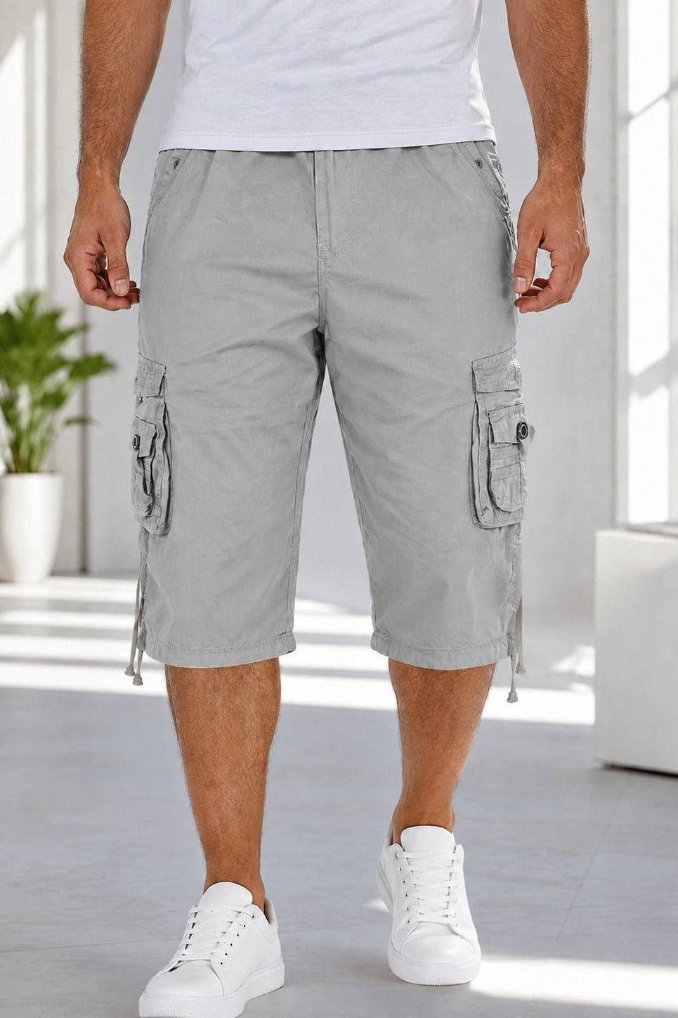 Men's Khaki Multi-Pocket 3/4 Cargo Shorts - StylePhase SA