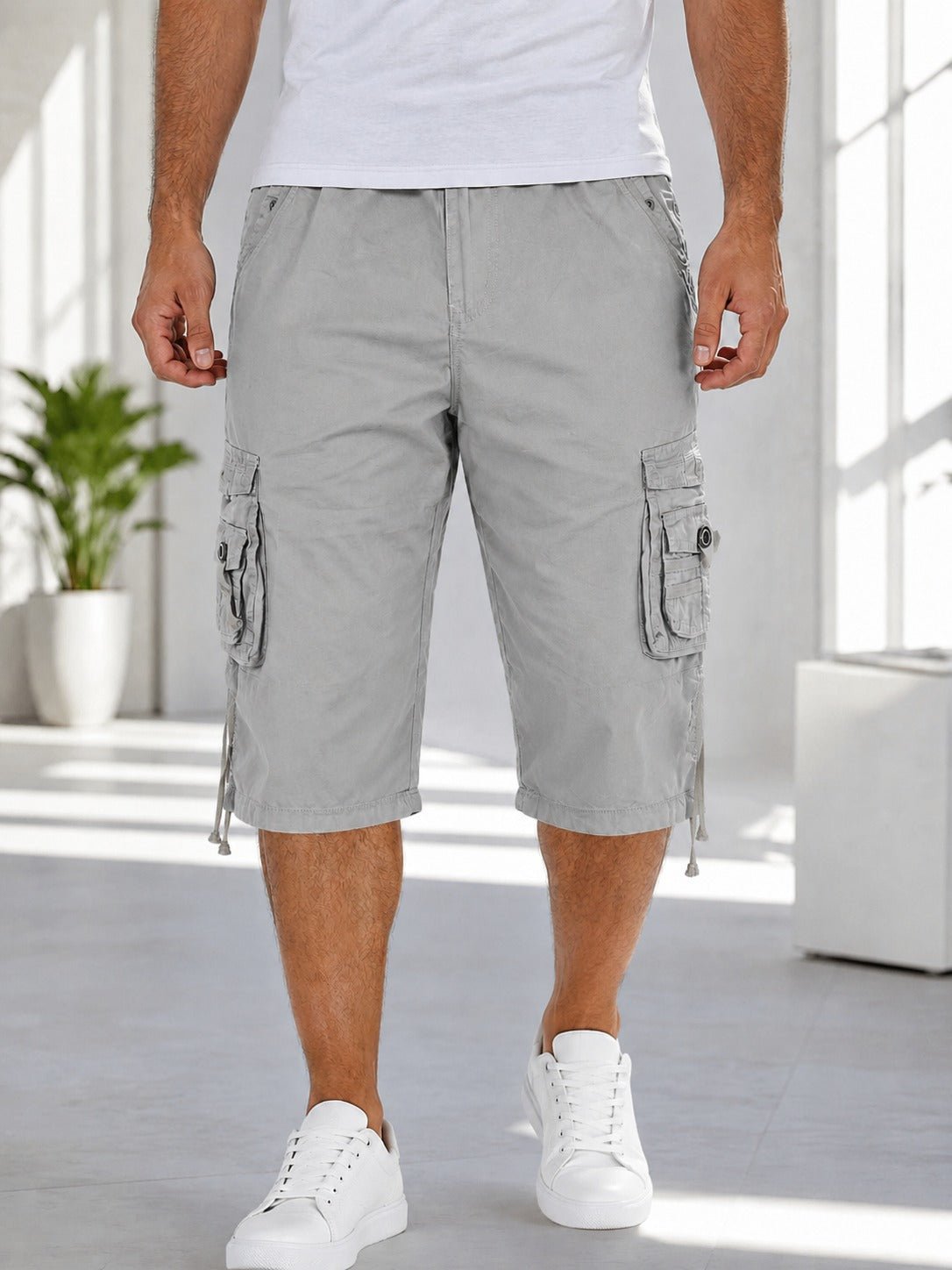 Men's Khaki Multi-Pocket 3/4 Cargo Shorts - StylePhase SA