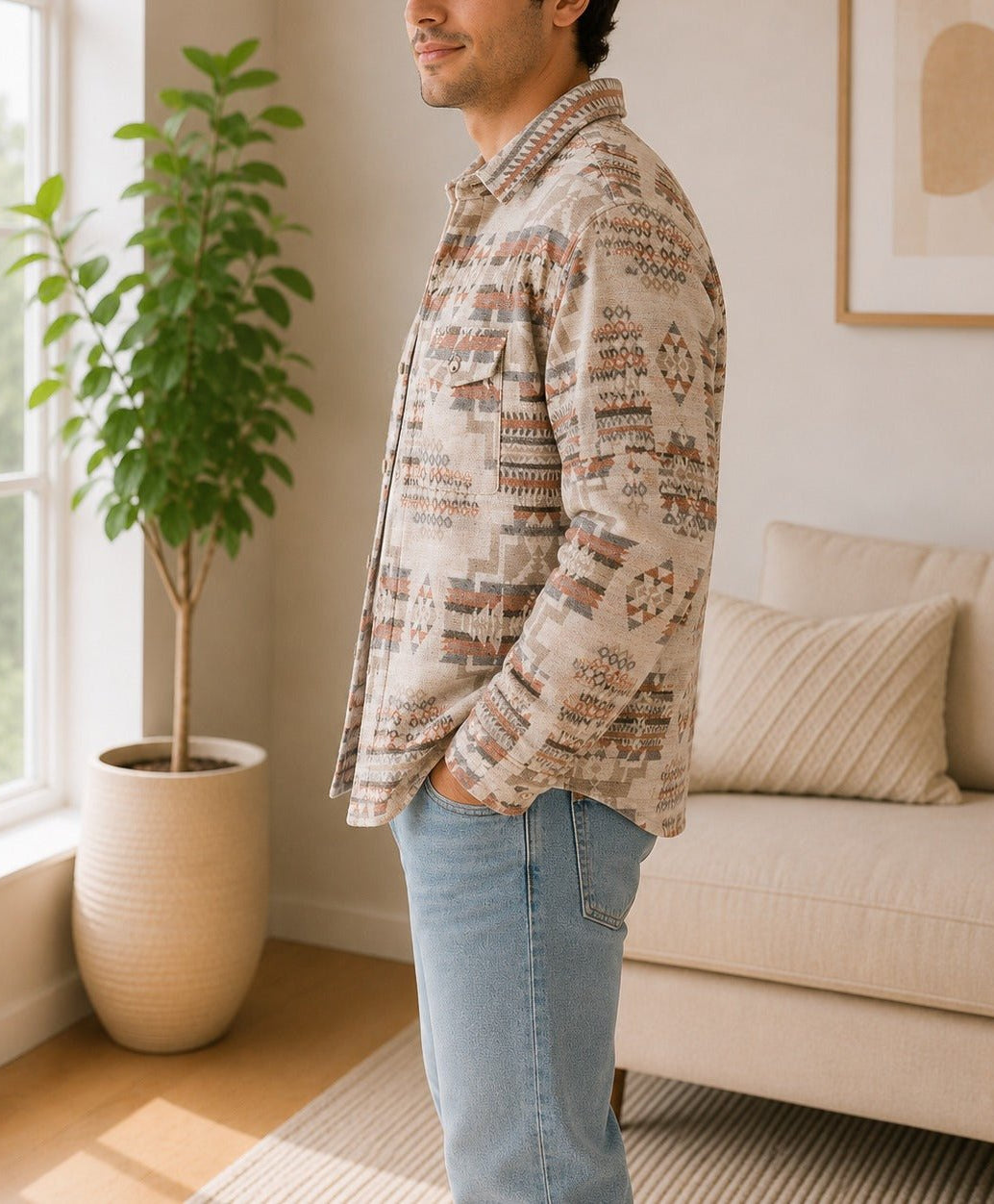Men's Khaki Printed Melton Shacket - StylePhase SA