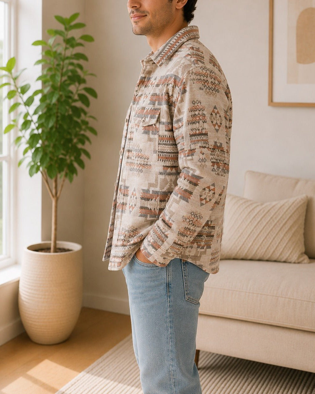 Men's Khaki Printed Melton Shacket - StylePhase SA