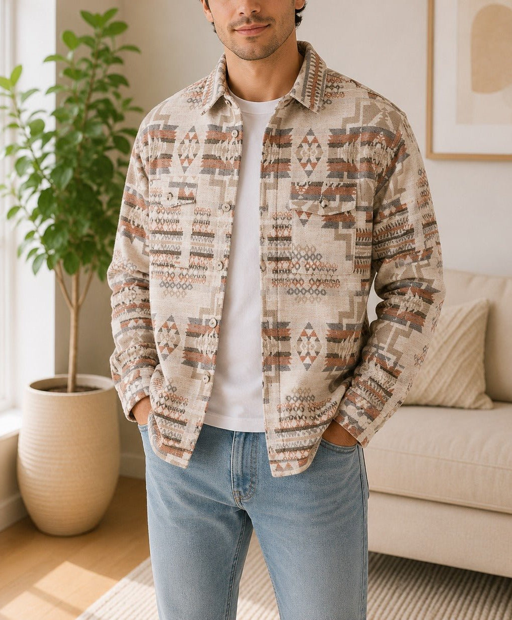 Men's Khaki Printed Melton Shacket - StylePhase SA