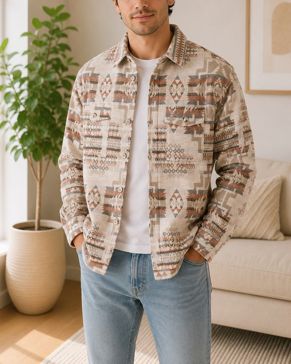 Men's Khaki Printed Melton Shacket - StylePhase SA