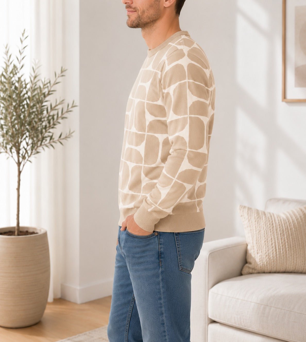 Men's Light Brown Pattern Jersey - New Feeling - StylePhase SA