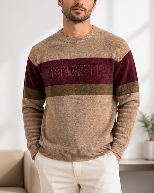 Men's Light Brown Round Neck Sweater - StylePhase SA
