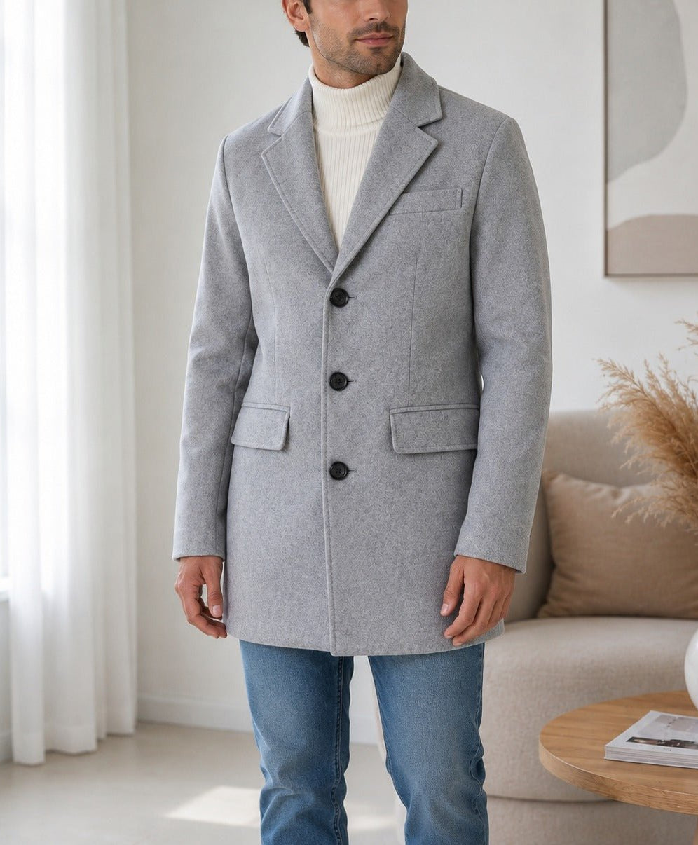 Men's Light Grey Single Breasted Coat - StylePhase SA