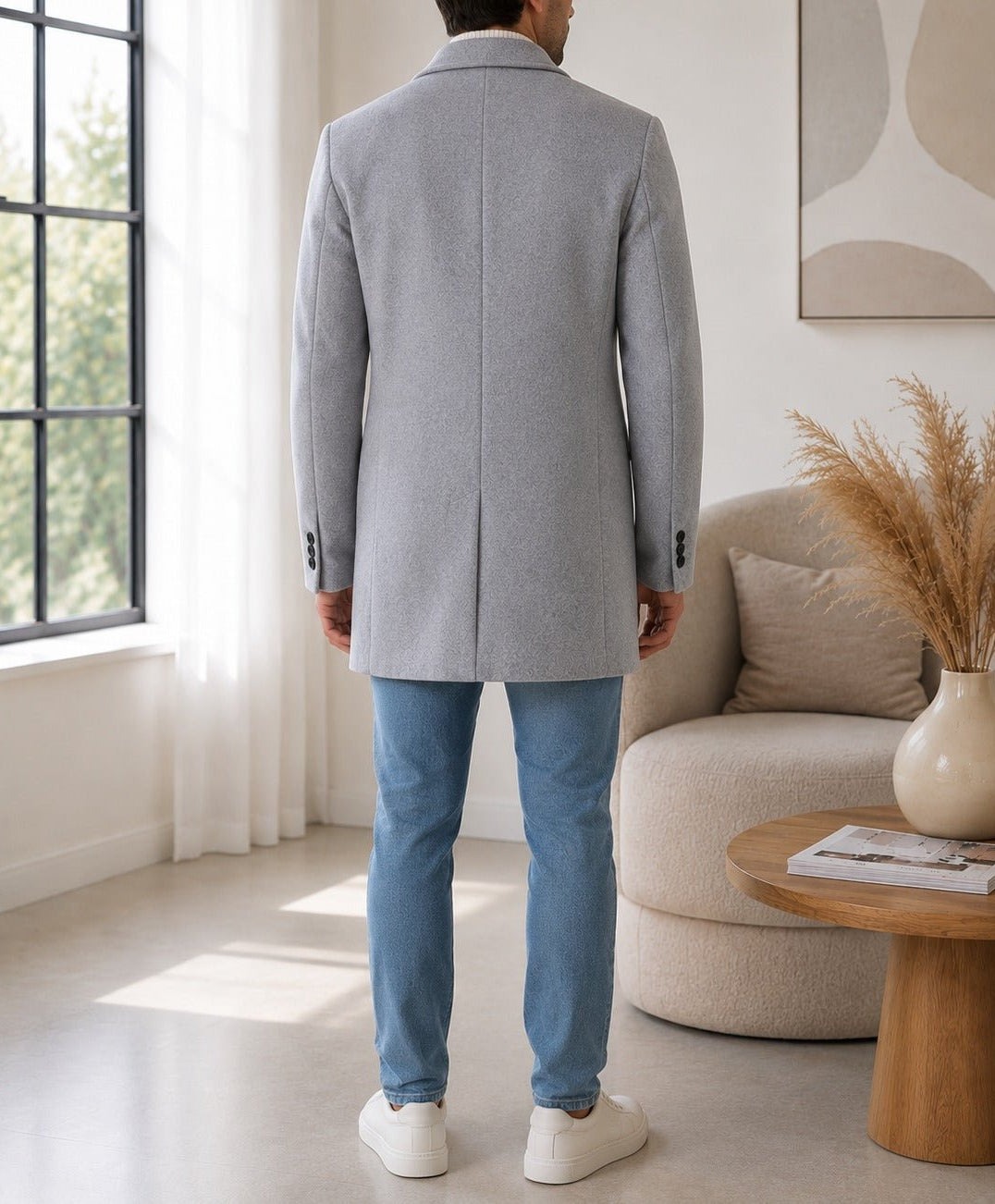 Men's Light Grey Single Breasted Coat - StylePhase SA
