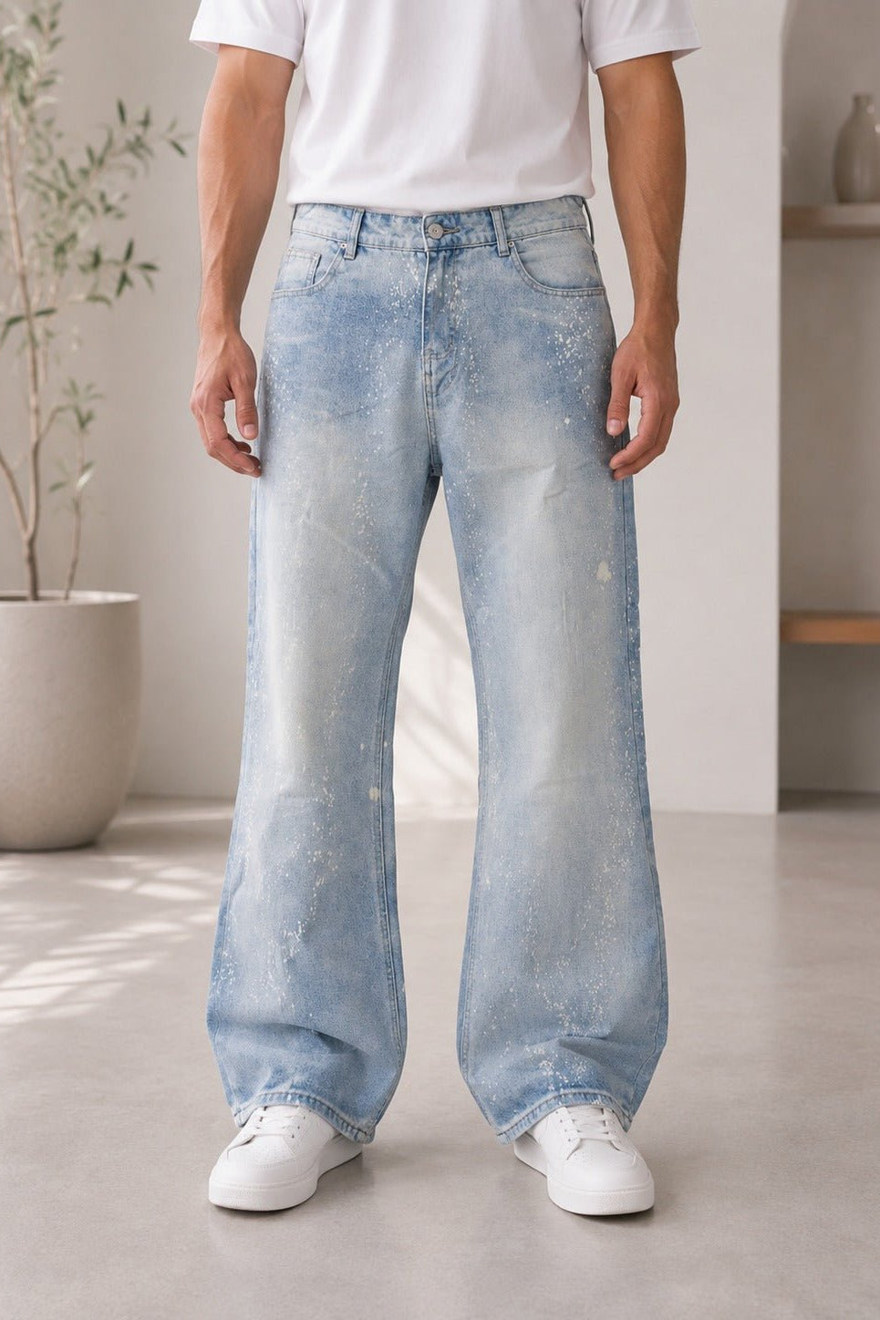 Men's Light Wash Denim Baggy Jeans - StylePhase SA