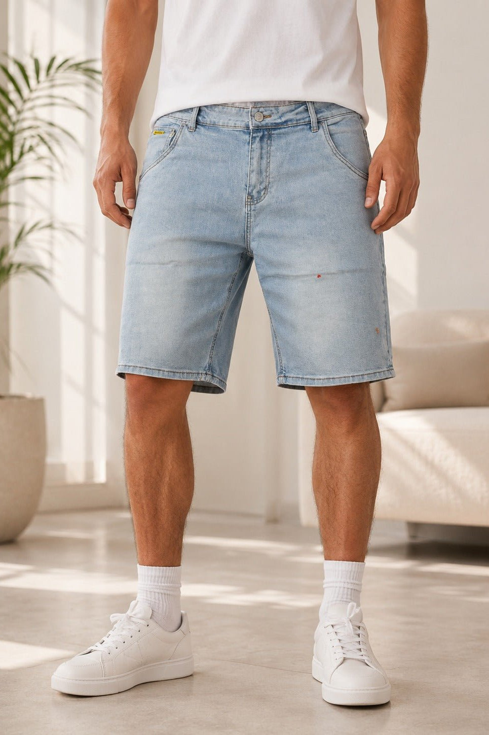 Men's Light Wash Knee Length Denim Shorts - StylePhase SA