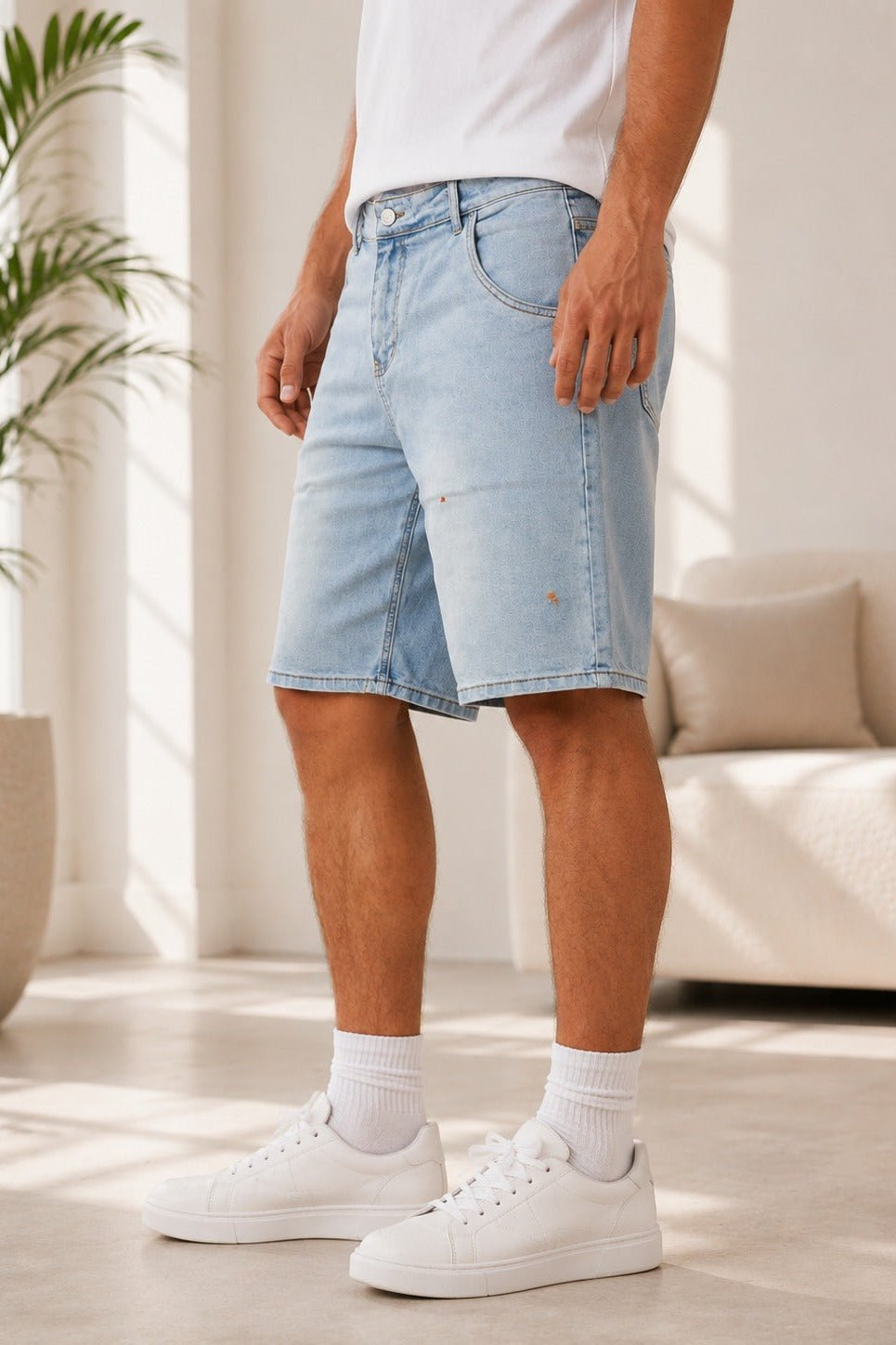 Men's Light Wash Knee Length Denim Shorts - StylePhase SA