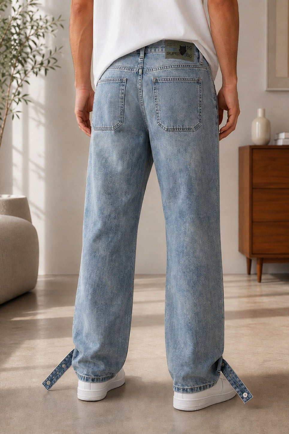 Men's Light Wash Paneled Ankle Strap Jeans - StylePhase SA