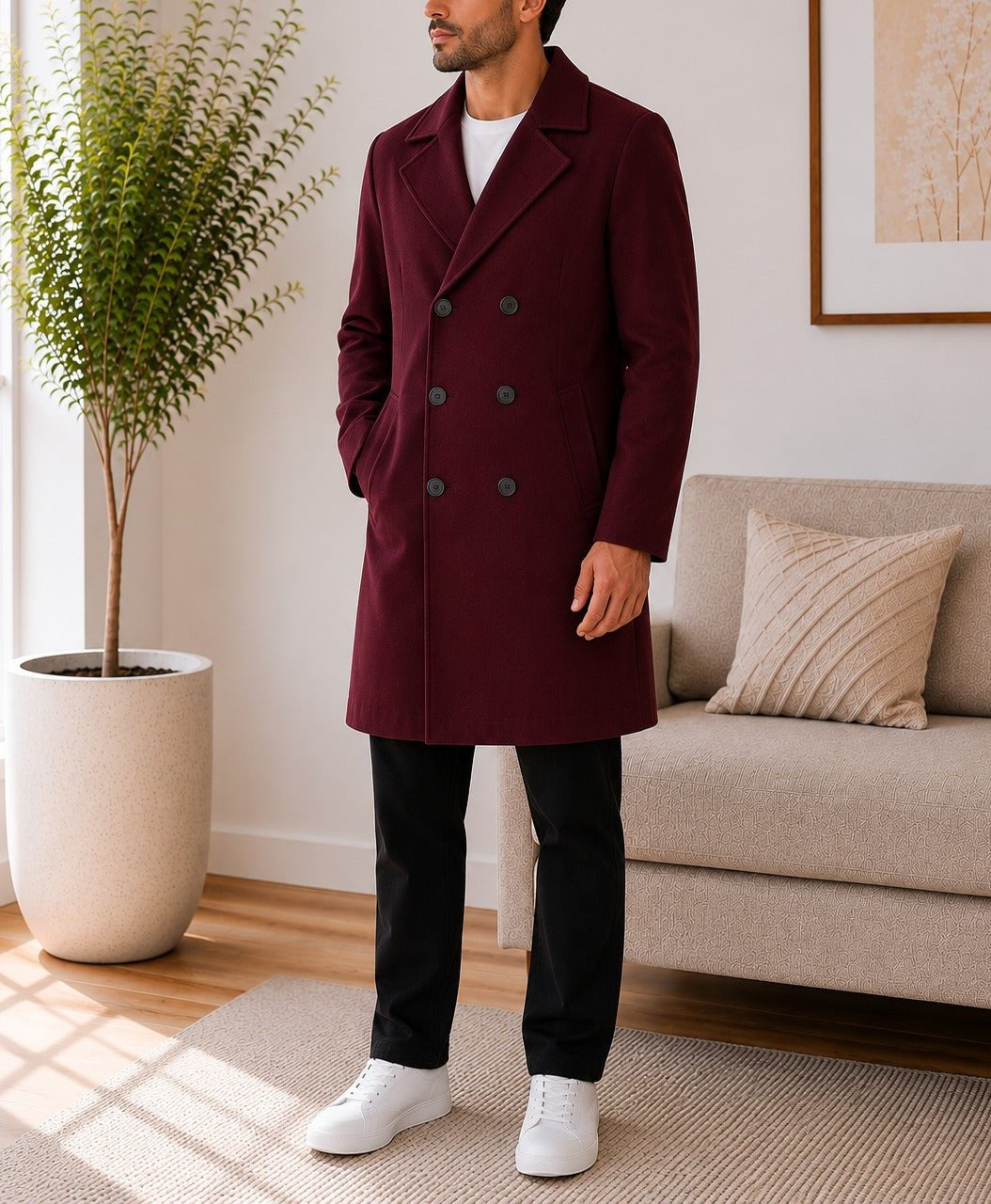 Mens Maroon Lined Melton Coat - StylePhase SA