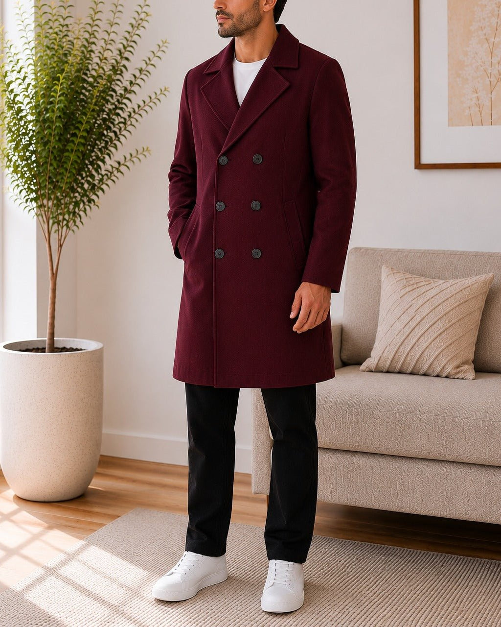 Mens Maroon Lined Melton Coat - StylePhase SA