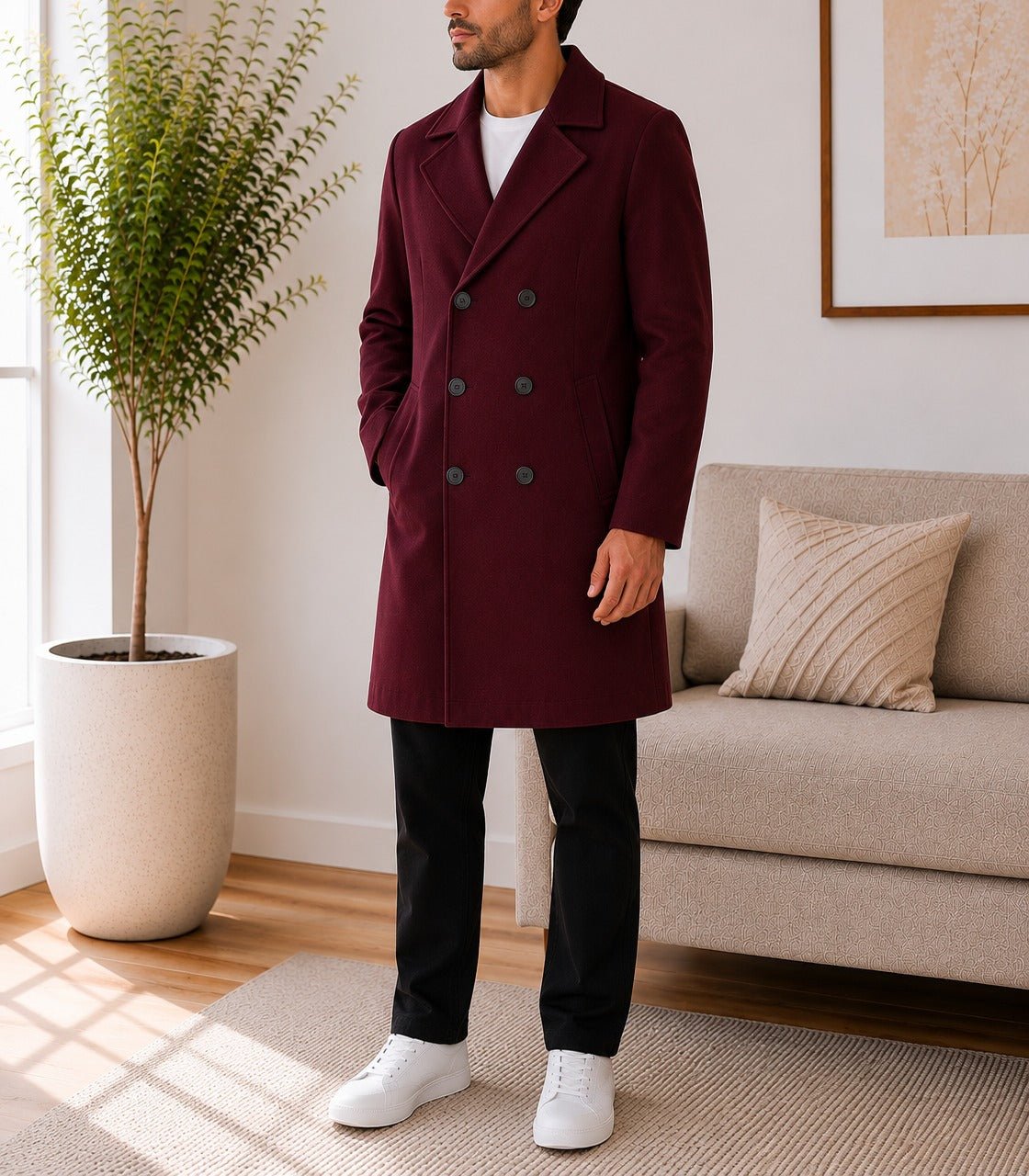 Mens Maroon Lined Melton Coat - StylePhase SA