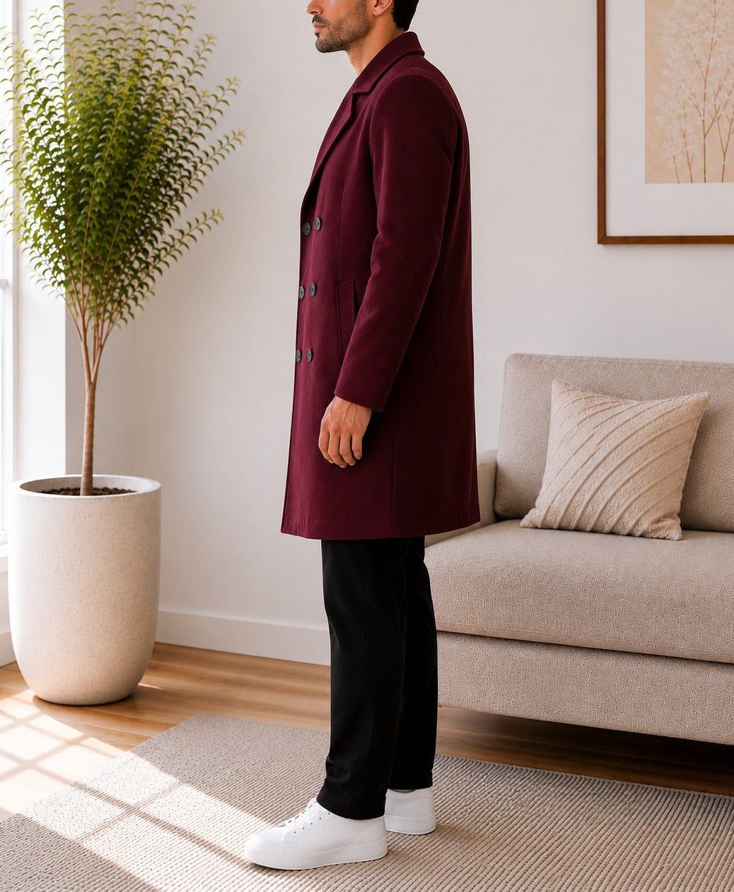Mens Maroon Lined Melton Coat - StylePhase SA