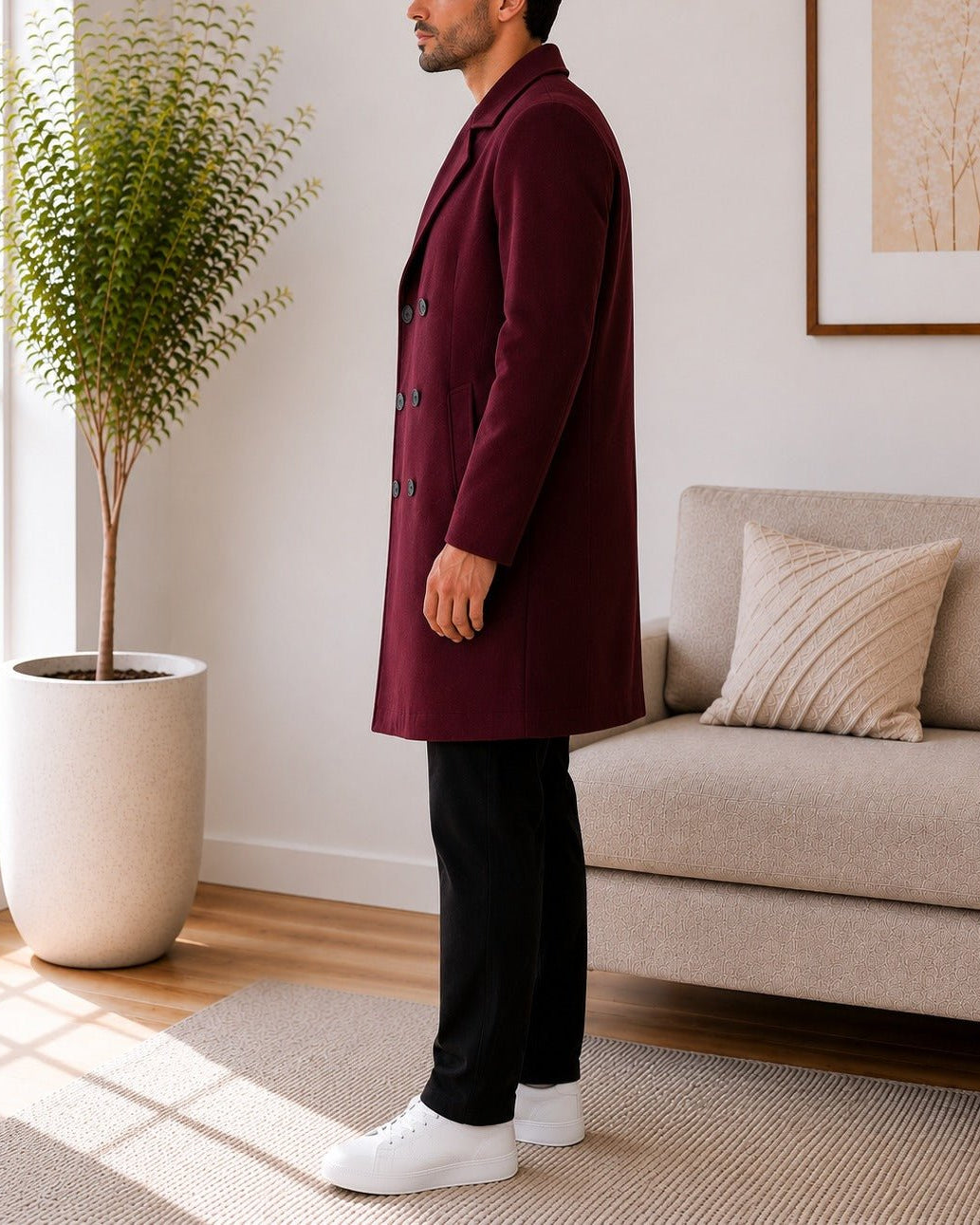 Mens Maroon Lined Melton Coat - StylePhase SA