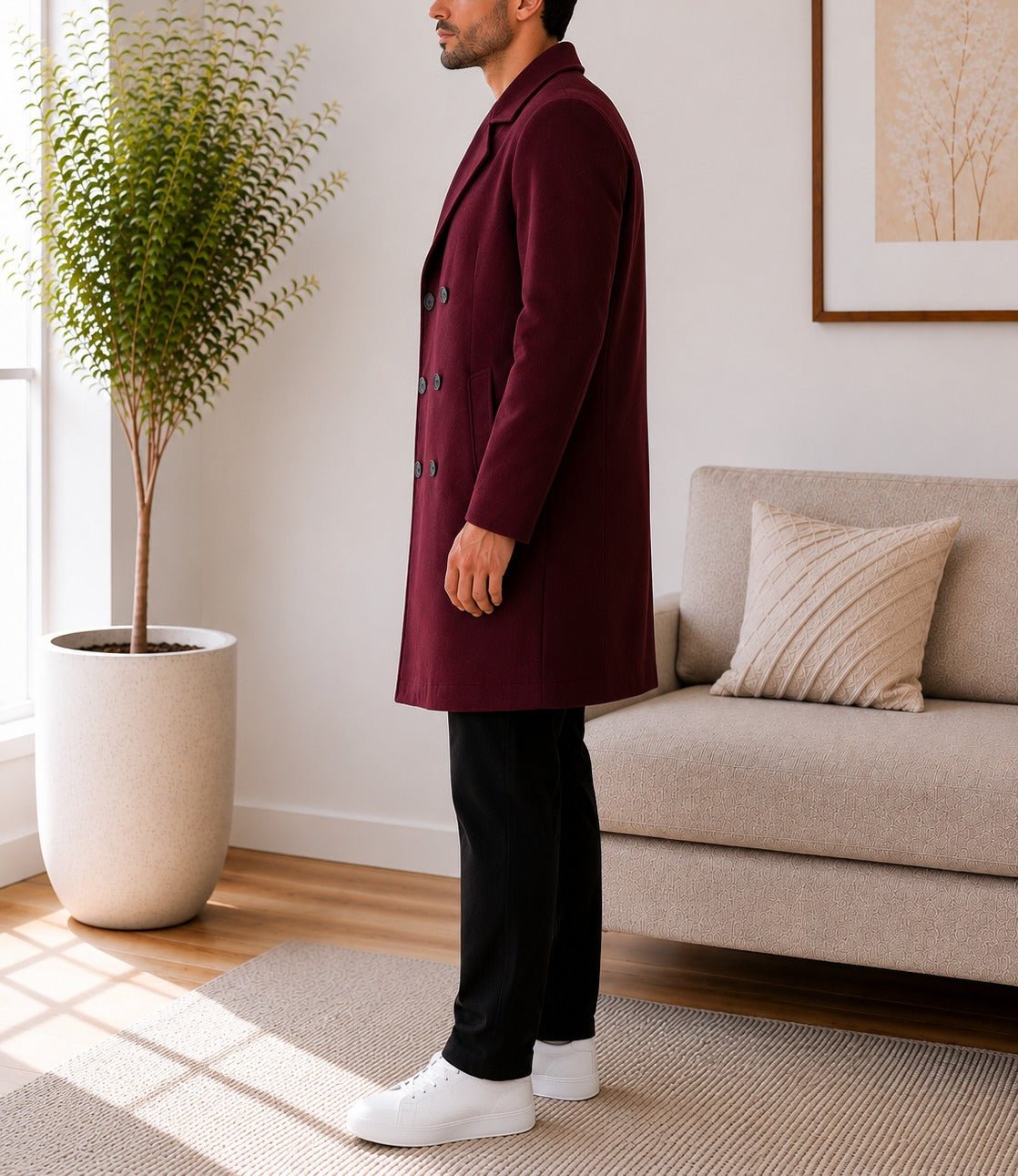 Mens Maroon Lined Melton Coat - StylePhase SA