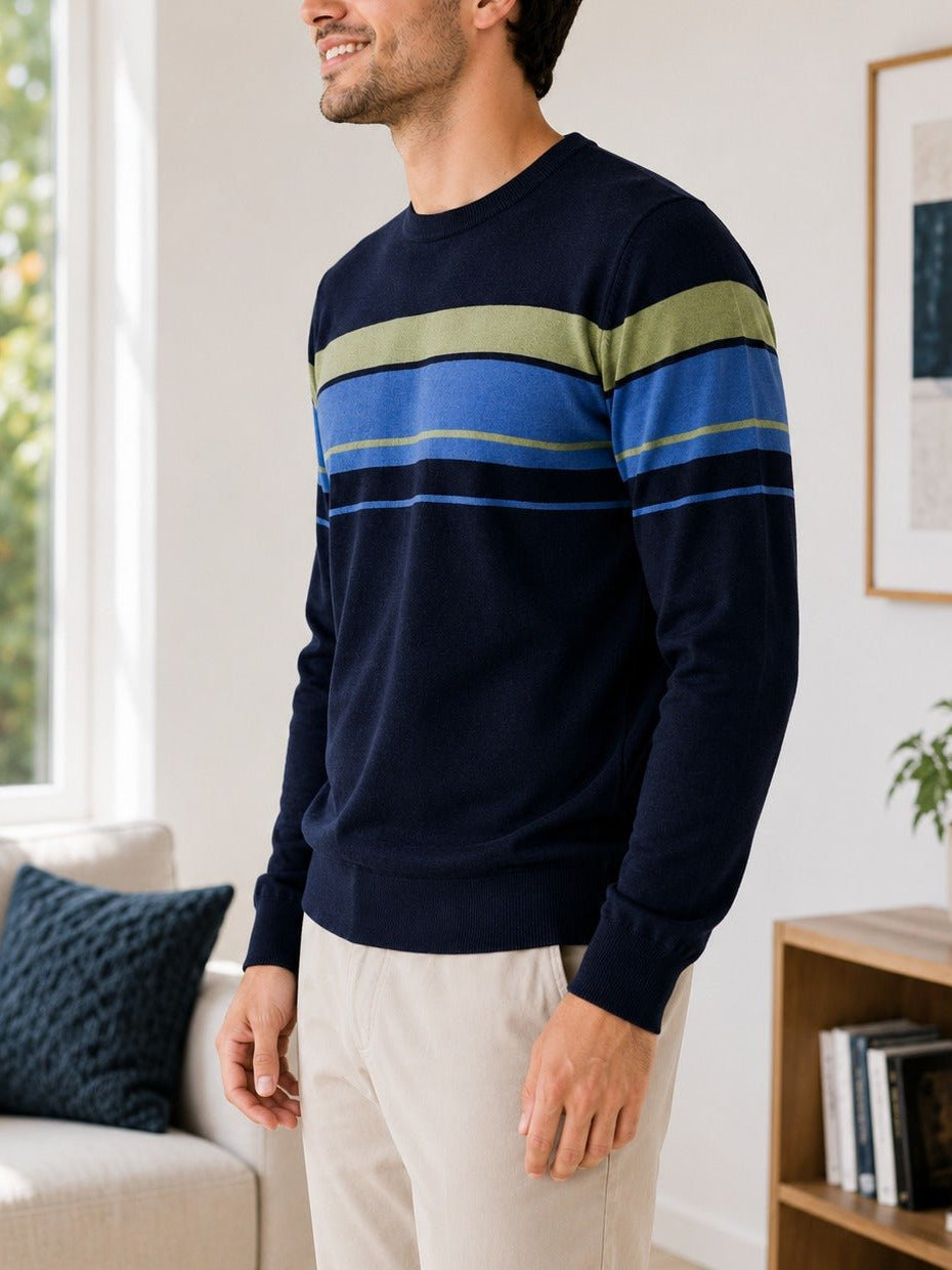 Men's Navy And Green Stripe Knit Jersey - StylePhase SA