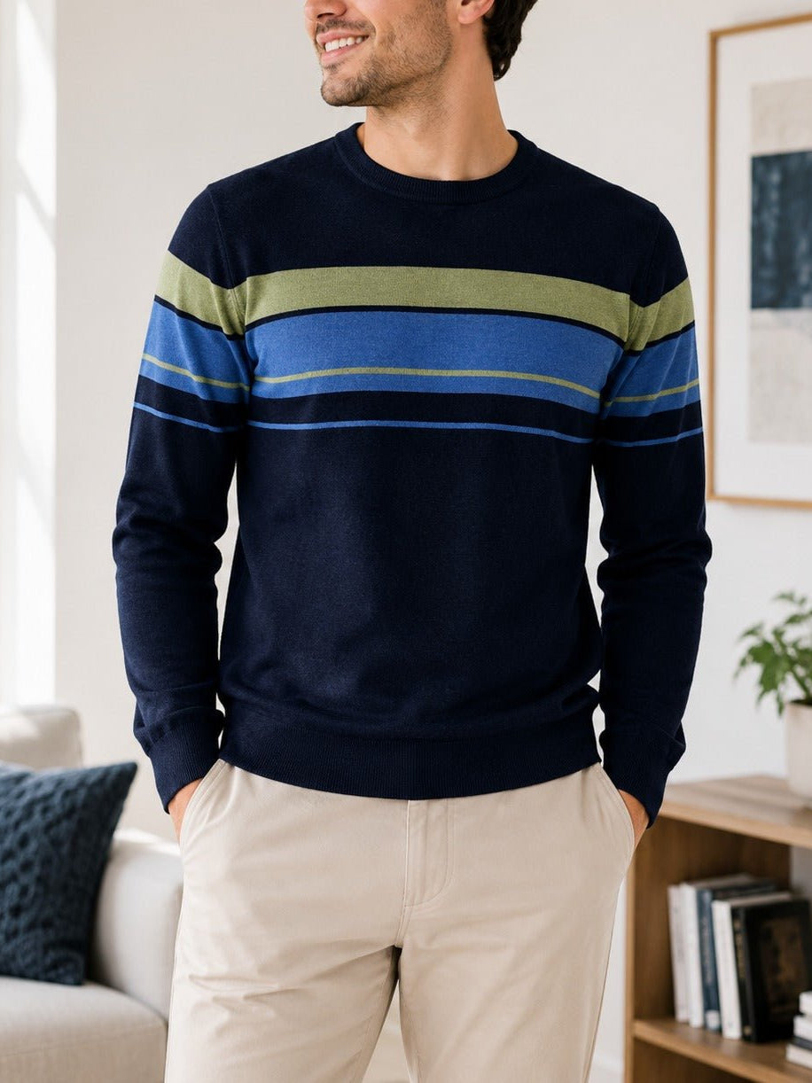 Men's Navy And Green Stripe Knit Jersey - StylePhase SA